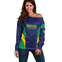 Custom Brazil Football Off Shoulder Sweater Canary Squad Go Champions - Wonder Print Shop