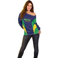 Custom Brazil Football Off Shoulder Sweater Canary Squad Go Champions - Wonder Print Shop