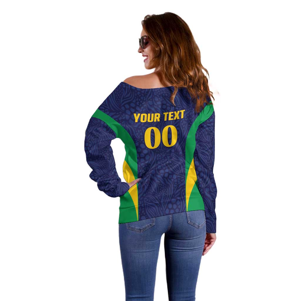 Custom Brazil Football Off Shoulder Sweater Canary Squad Go Champions - Wonder Print Shop