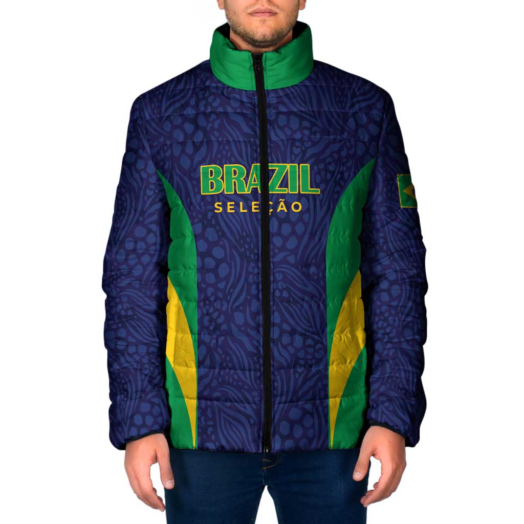 Custom Brazil Football Padded Jacket Canary Squad Go Champions - Wonder Print Shop
