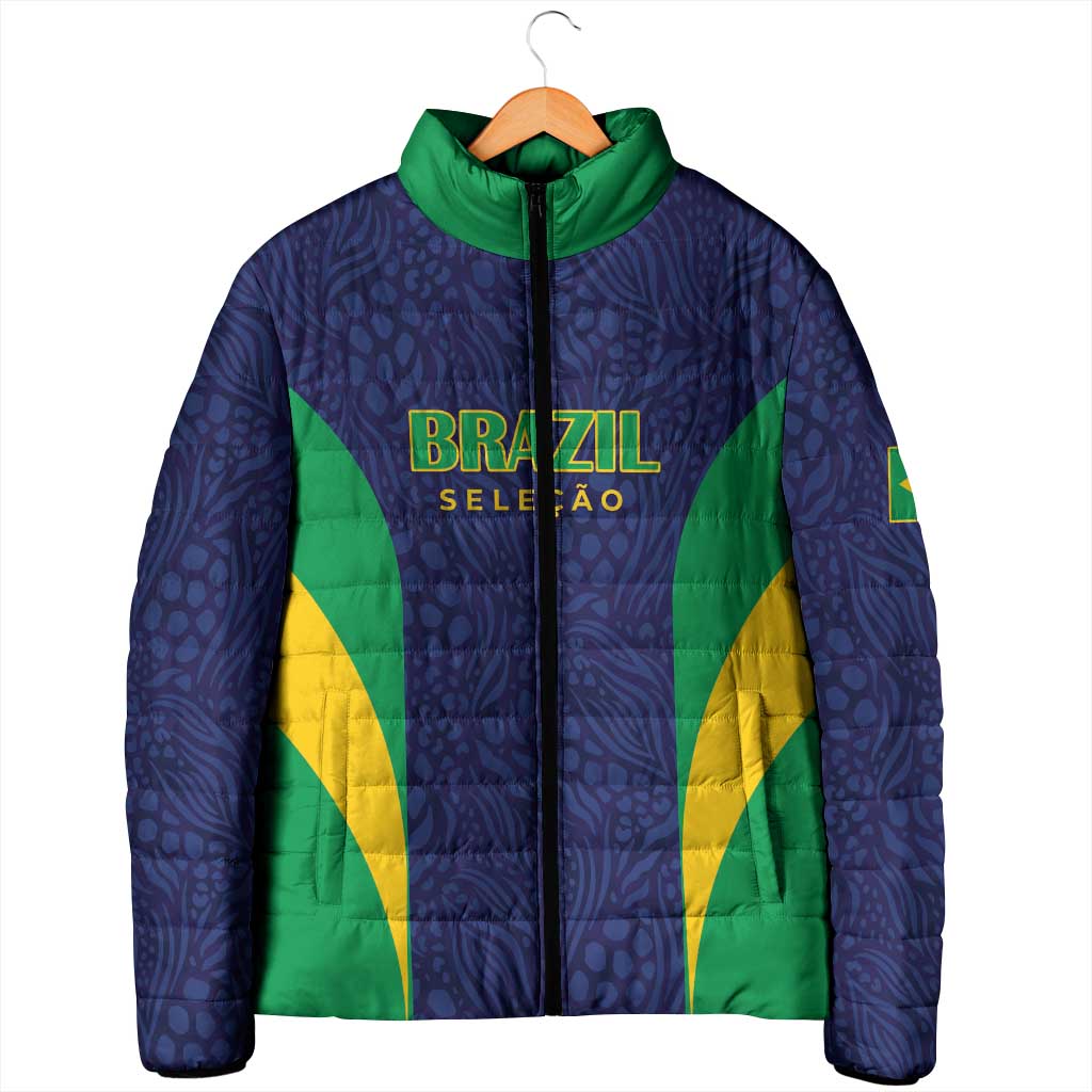 Custom Brazil Football Padded Jacket Canary Squad Go Champions - Wonder Print Shop