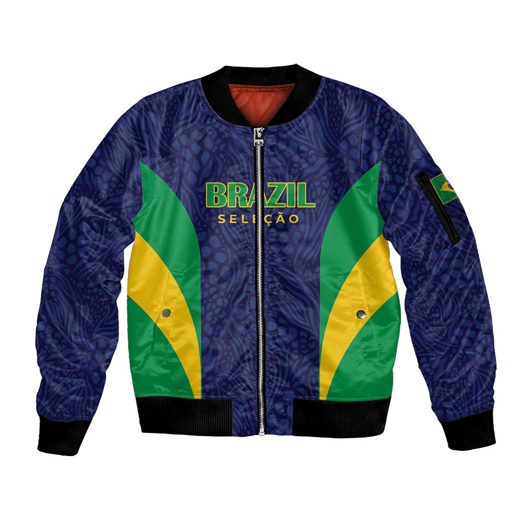 Custom Brazil Football Sleeve Zip Bomber Jacket Canary Squad Go Champions - Wonder Print Shop