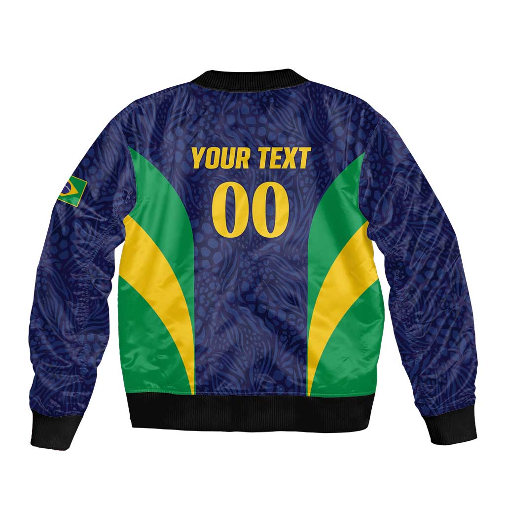 Custom Brazil Football Sleeve Zip Bomber Jacket Canary Squad Go Champions - Wonder Print Shop