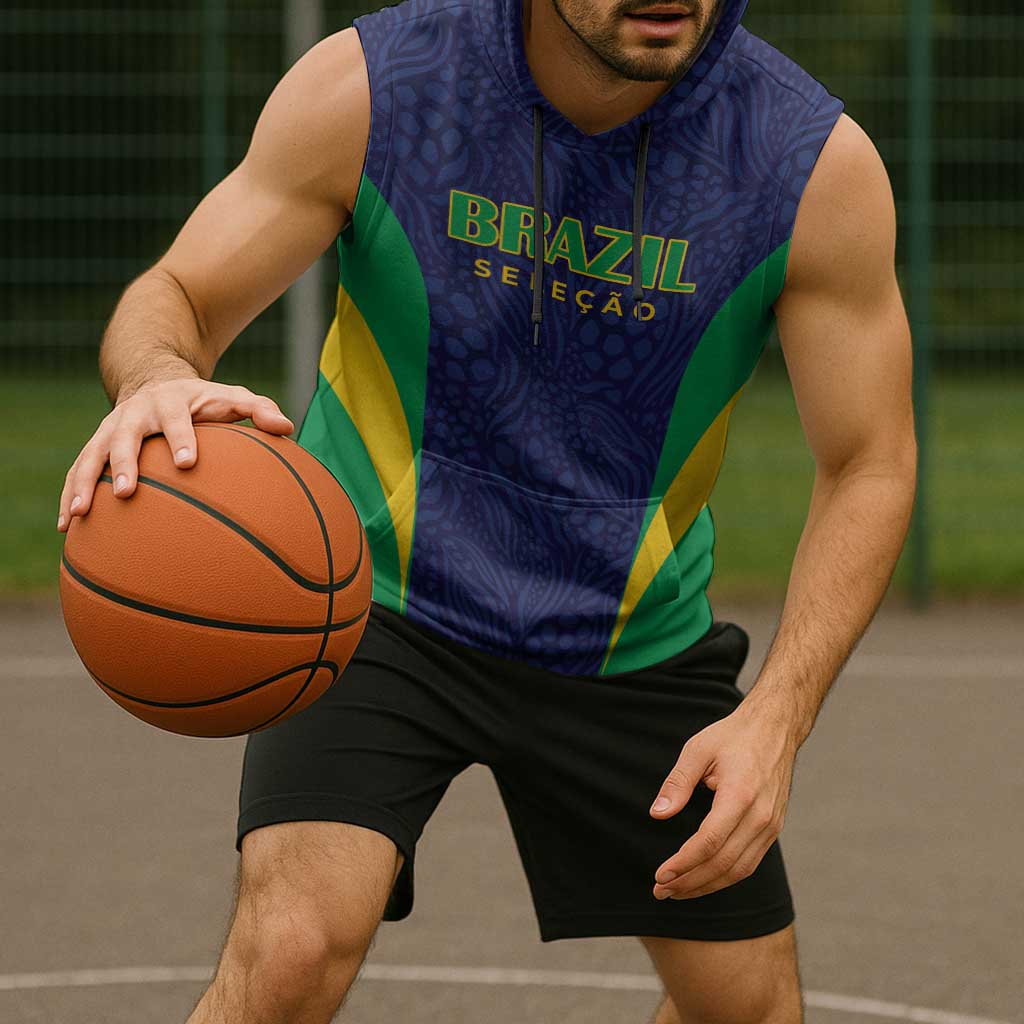 Custom Brazil Football Sleeveless Hoodie Canary Squad Go Champions - Wonder Print Shop