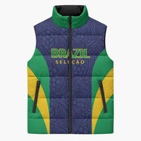 Custom Brazil Football Sleeveless Puffer Jacket Canary Squad Go Champions - Wonder Print Shop