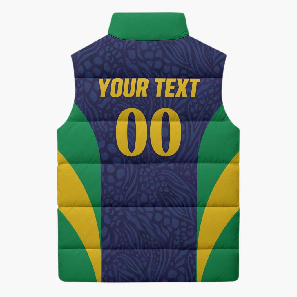 Custom Brazil Football Sleeveless Puffer Jacket Canary Squad Go Champions - Wonder Print Shop