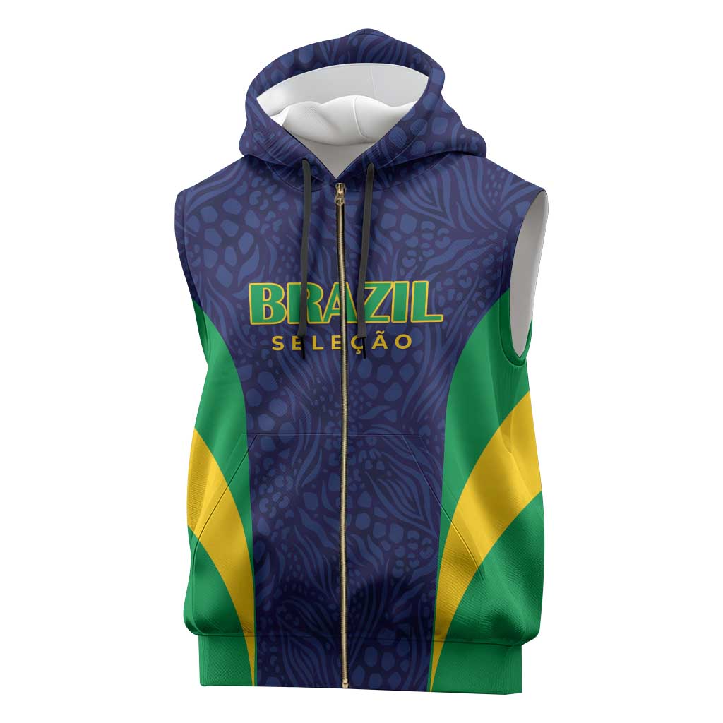 Custom Brazil Football Sleeveless Zip Hoodie Canary Squad Go Champions - Wonder Print Shop