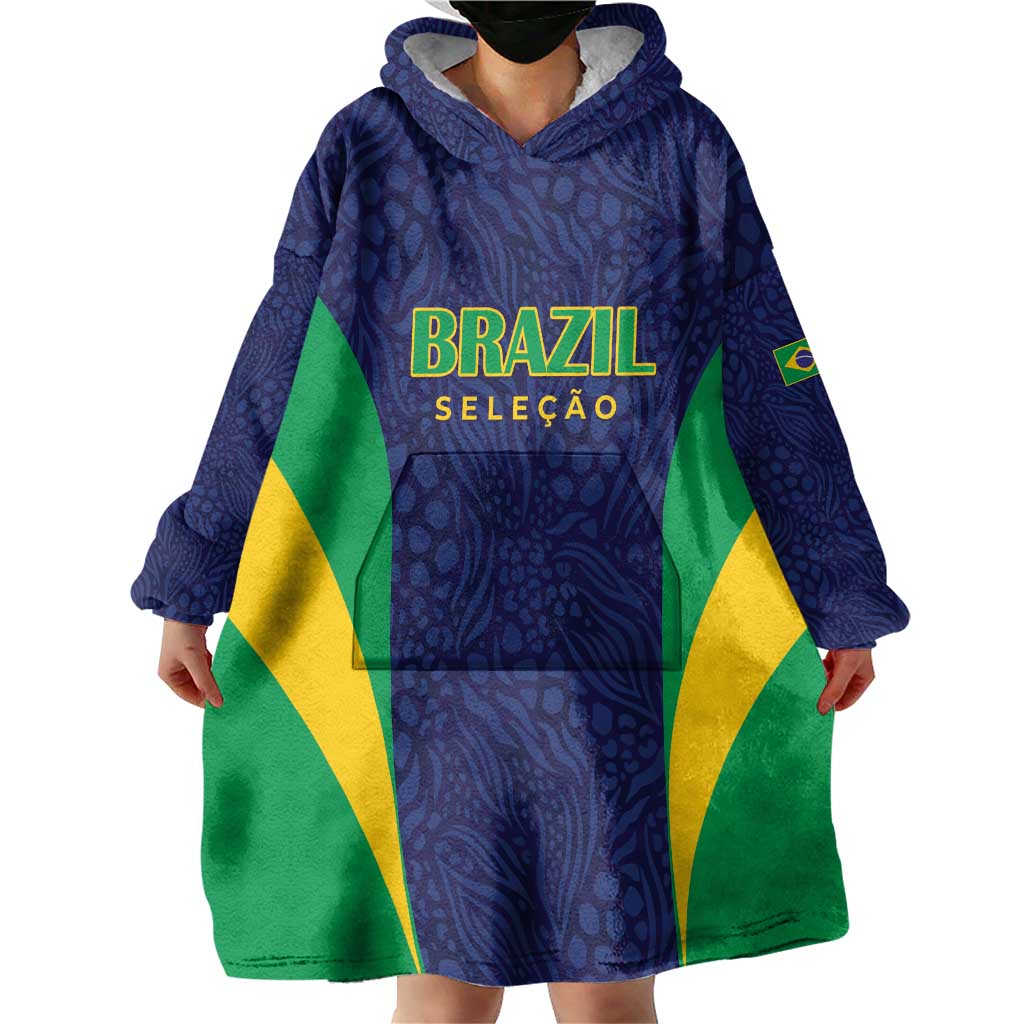 Custom Brazil Football Wearable Blanket Hoodie Canary Squad Go Champions - Wonder Print Shop