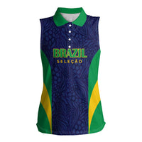 Custom Brazil Football Women Sleeveless Polo Shirt Canary Squad Go Champions - Wonder Print Shop
