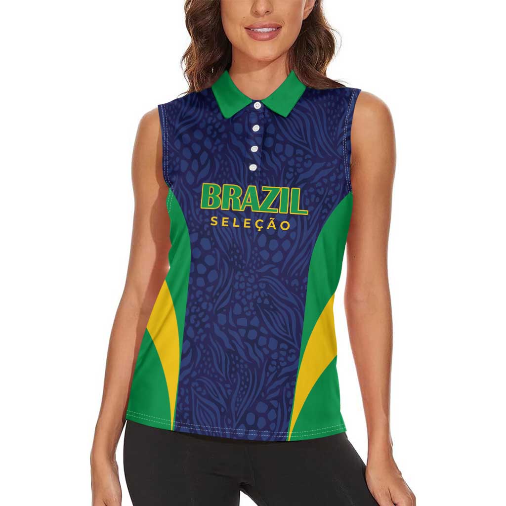 Custom Brazil Football Women Sleeveless Polo Shirt Canary Squad Go Champions - Wonder Print Shop
