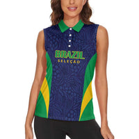 Custom Brazil Football Women Sleeveless Polo Shirt Canary Squad Go Champions - Wonder Print Shop