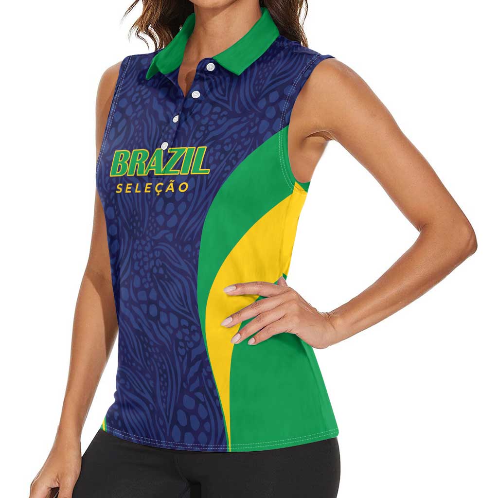 Custom Brazil Football Women Sleeveless Polo Shirt Canary Squad Go Champions - Wonder Print Shop