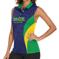 Custom Brazil Football Women Sleeveless Polo Shirt Canary Squad Go Champions - Wonder Print Shop