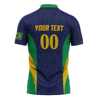 Custom Brazil Football Zipper Polo Shirt Canary Squad Go Champions - Wonder Print Shop