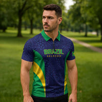 Custom Brazil Football Zipper Polo Shirt Canary Squad Go Champions - Wonder Print Shop