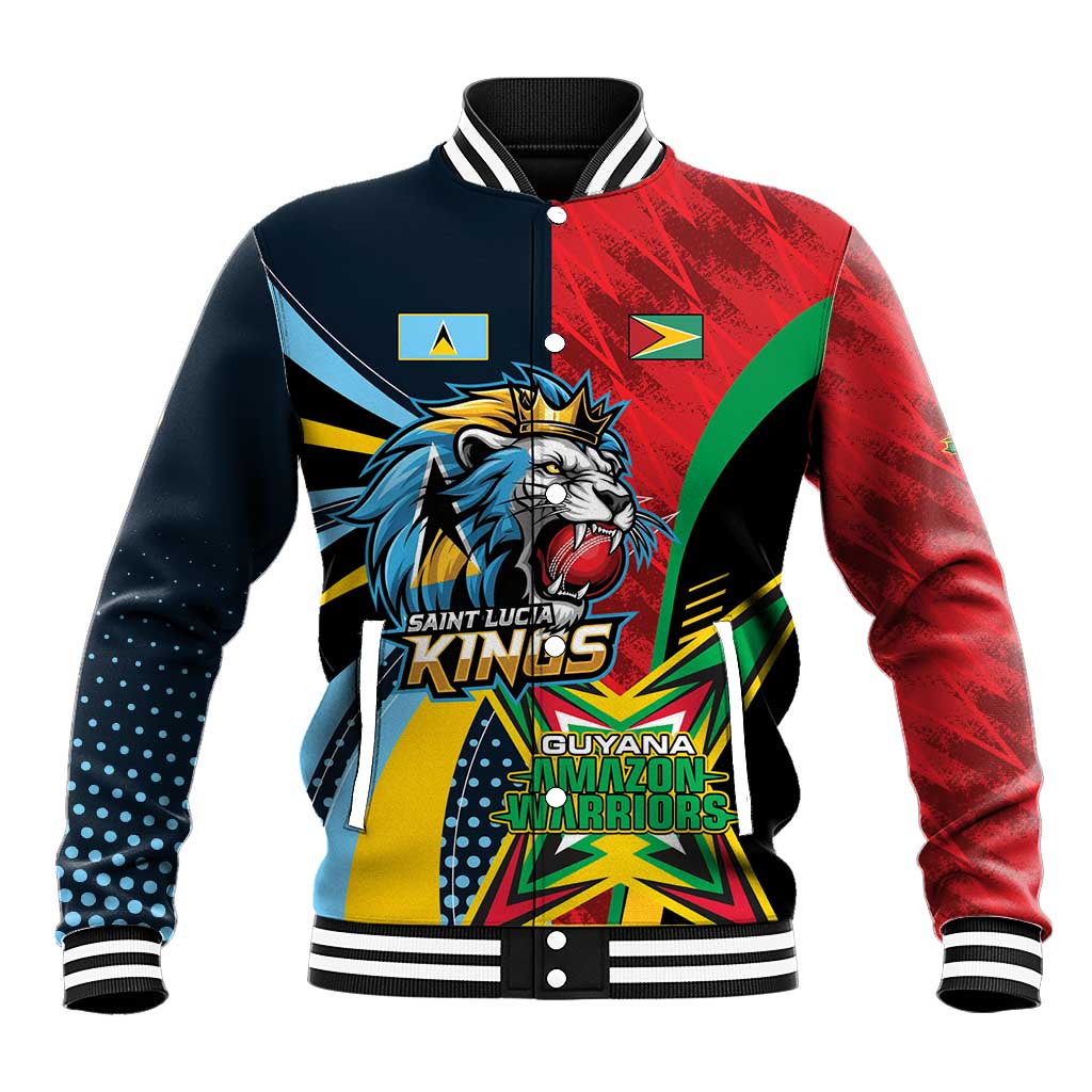 Custom Cricket Match 2025 Baseball Jacket Amazon Warriors Guyana Vs Kings St Lucia - Wonder Print Shop