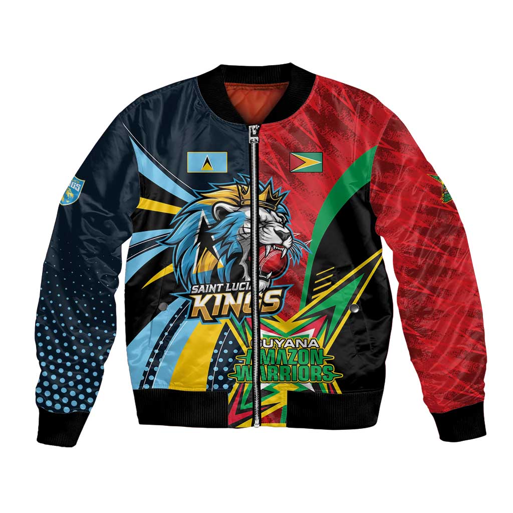 Custom Cricket Match 2025 Bomber Jacket Amazon Warriors Guyana Vs Kings St Lucia - Wonder Print Shop