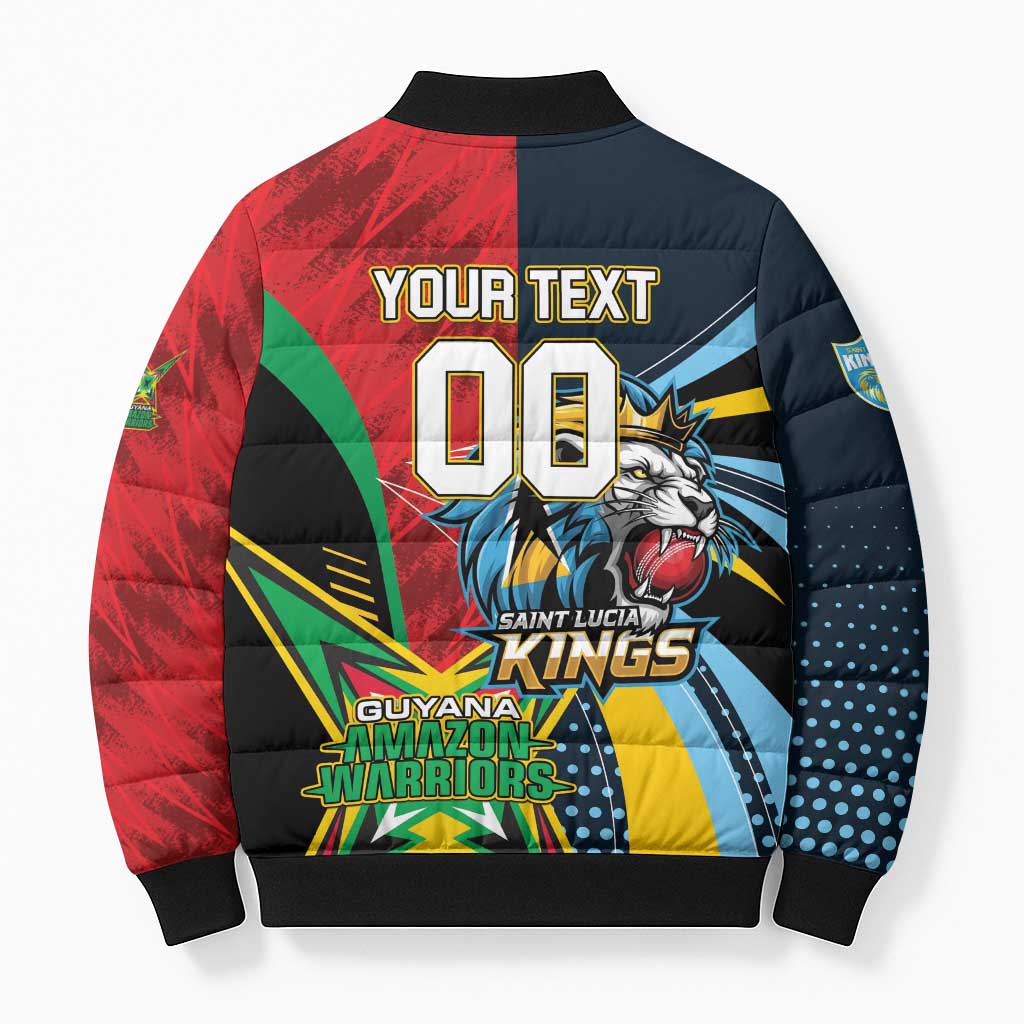 Custom Cricket Match 2025 Bomber Puffer Jacket Amazon Warriors Guyana Vs Kings St Lucia - Wonder Print Shop
