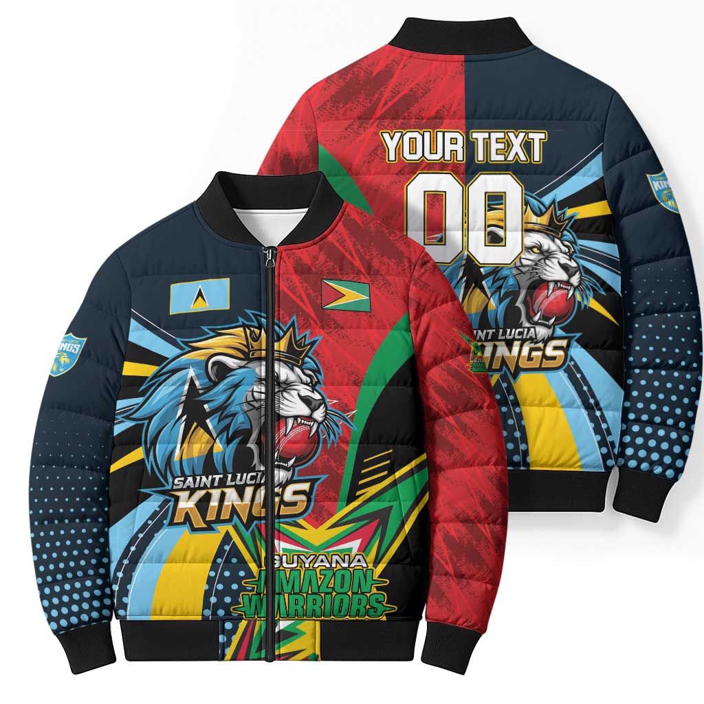 Custom Cricket Match 2025 Bomber Puffer Jacket Amazon Warriors Guyana Vs Kings St Lucia - Wonder Print Shop