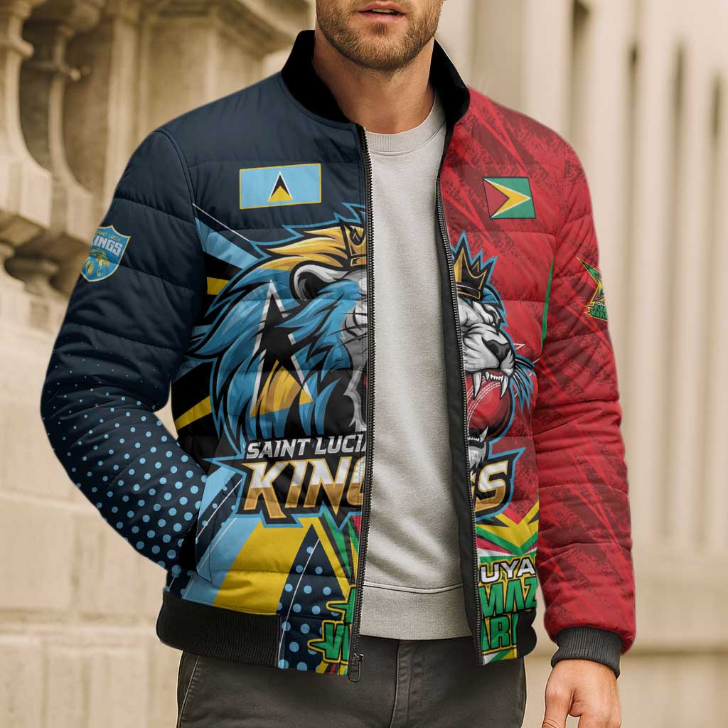 Custom Cricket Match 2025 Bomber Puffer Jacket Amazon Warriors Guyana Vs Kings St Lucia - Wonder Print Shop