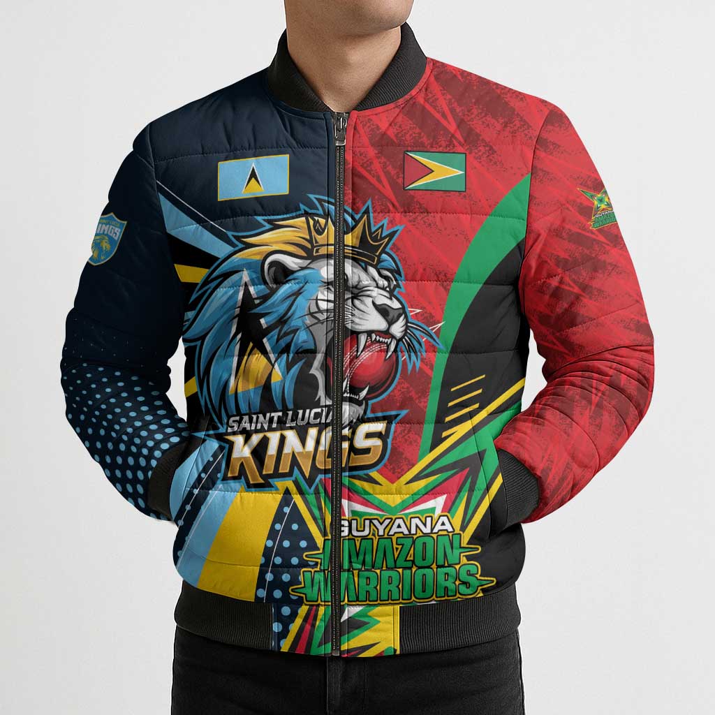 Custom Cricket Match 2025 Bomber Puffer Jacket Amazon Warriors Guyana Vs Kings St Lucia - Wonder Print Shop