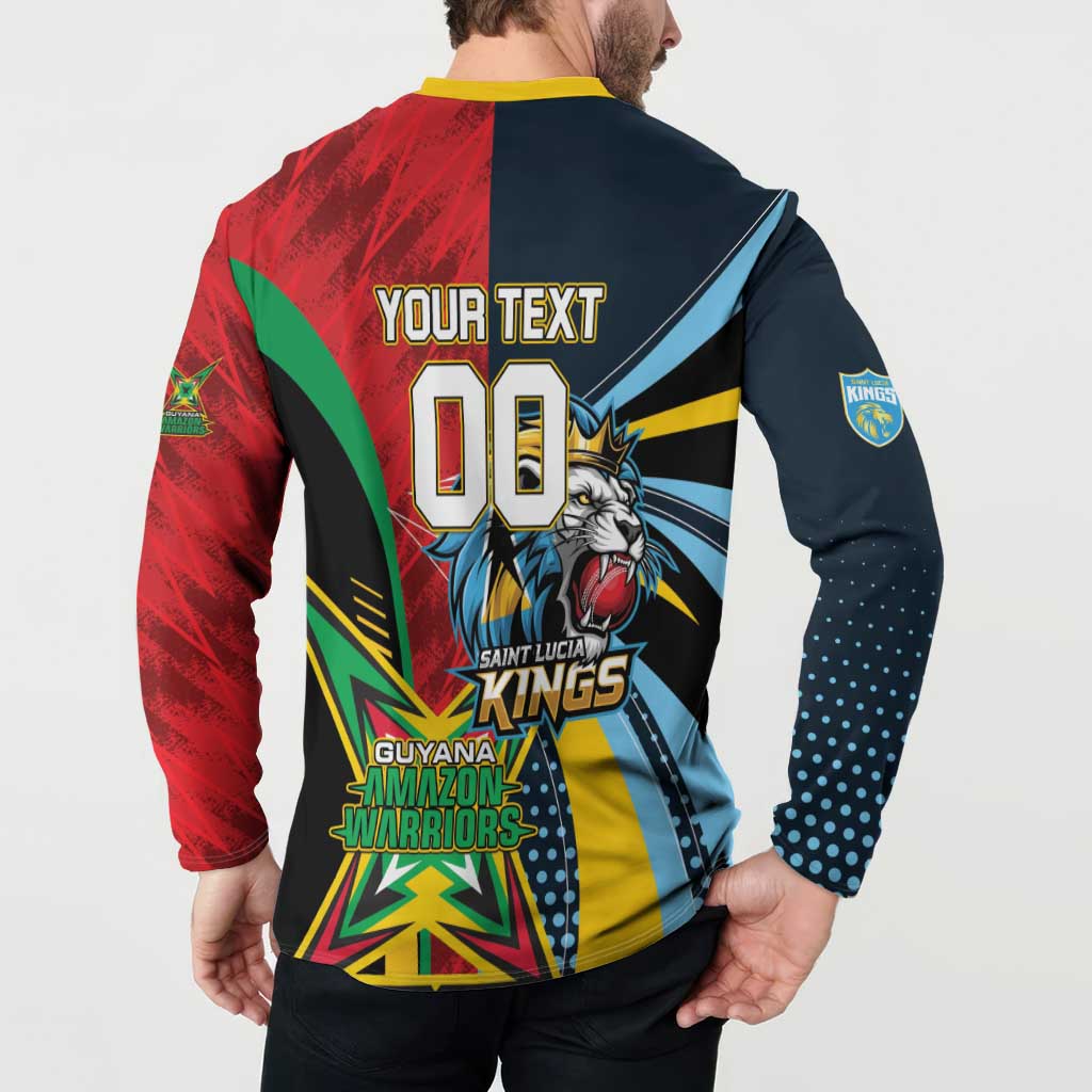 Custom Cricket Match 2025 Button Sweatshirt Amazon Warriors Guyana Vs Kings St Lucia - Wonder Print Shop