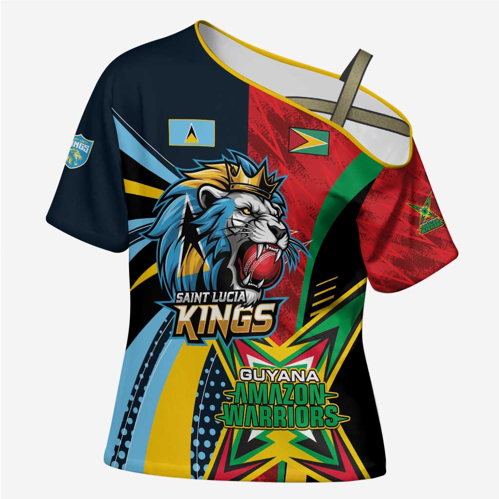 Custom Cricket Match 2025 Cross Shoulder Shirt Amazon Warriors Guyana Vs Kings St Lucia - Wonder Print Shop