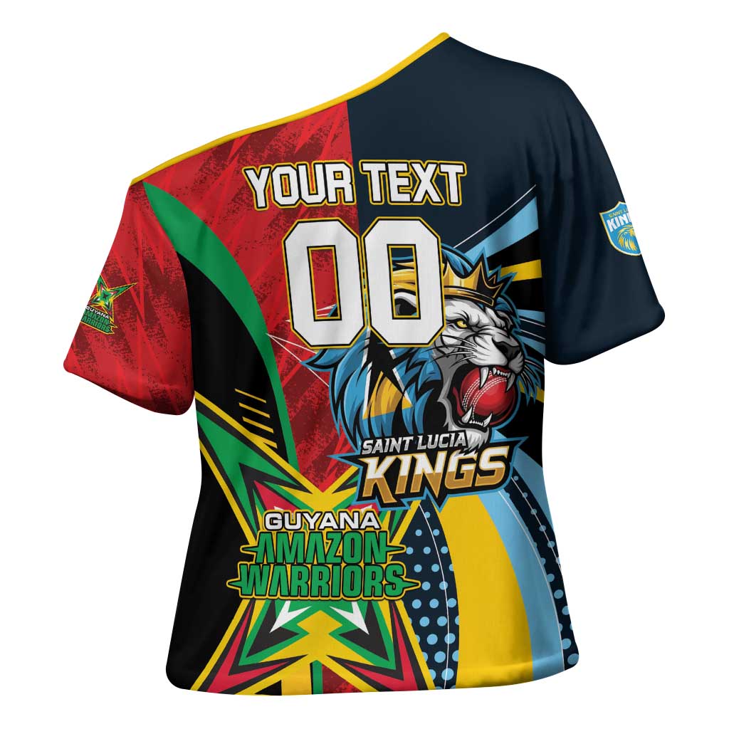 Custom Cricket Match 2025 Cross Shoulder Shirt Amazon Warriors Guyana Vs Kings St Lucia - Wonder Print Shop