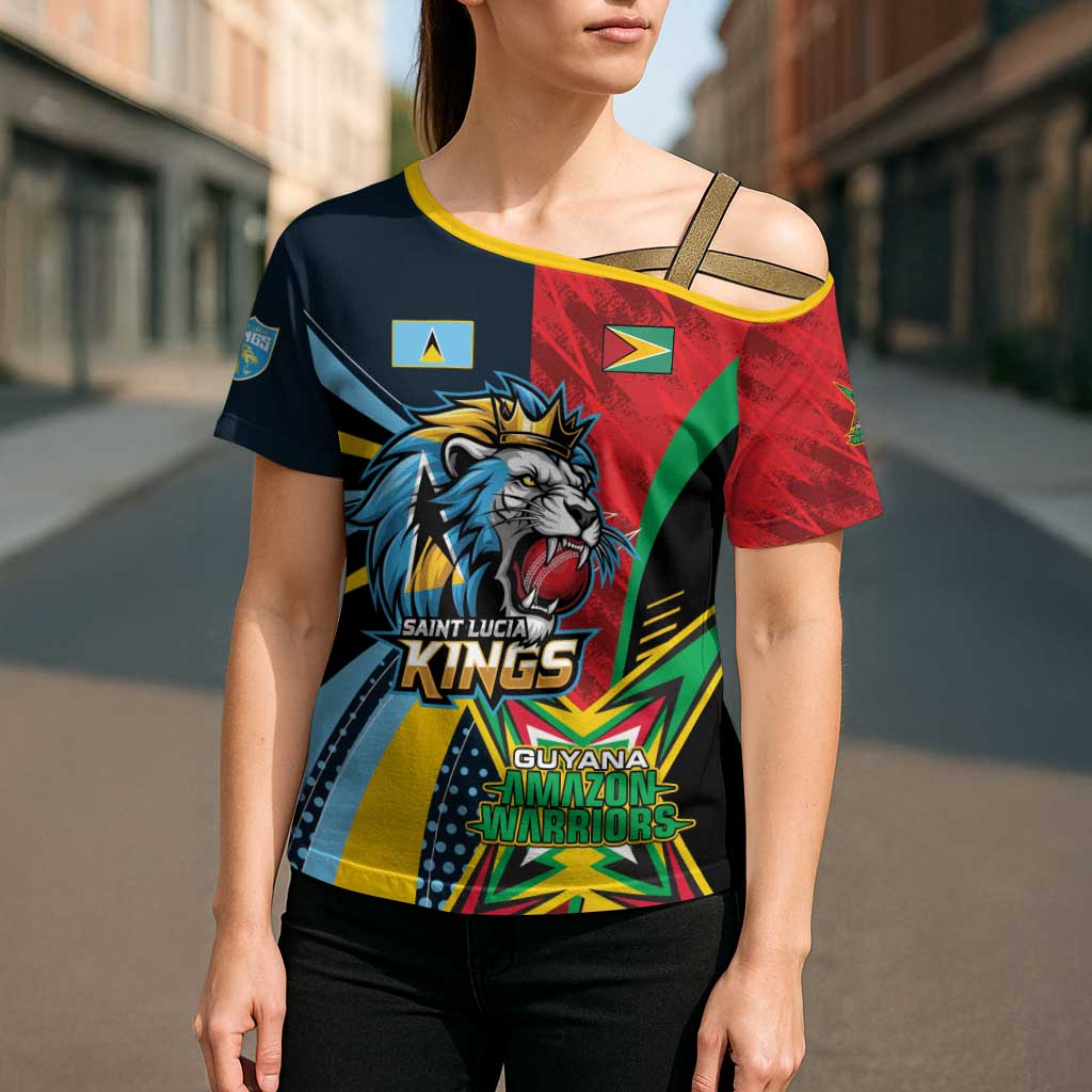 Custom Cricket Match 2025 Cross Shoulder Shirt Amazon Warriors Guyana Vs Kings St Lucia - Wonder Print Shop