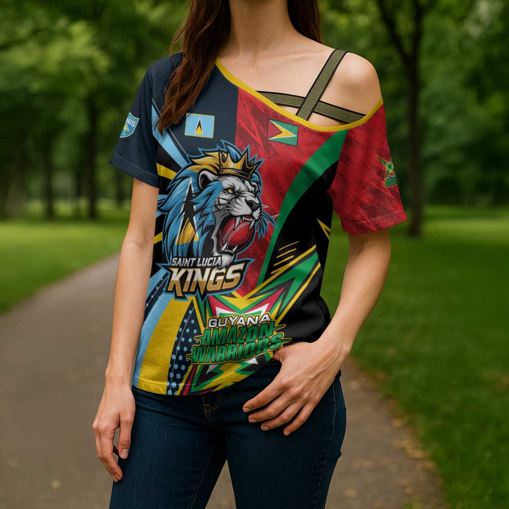 Custom Cricket Match 2025 Cross Shoulder Shirt Amazon Warriors Guyana Vs Kings St Lucia - Wonder Print Shop