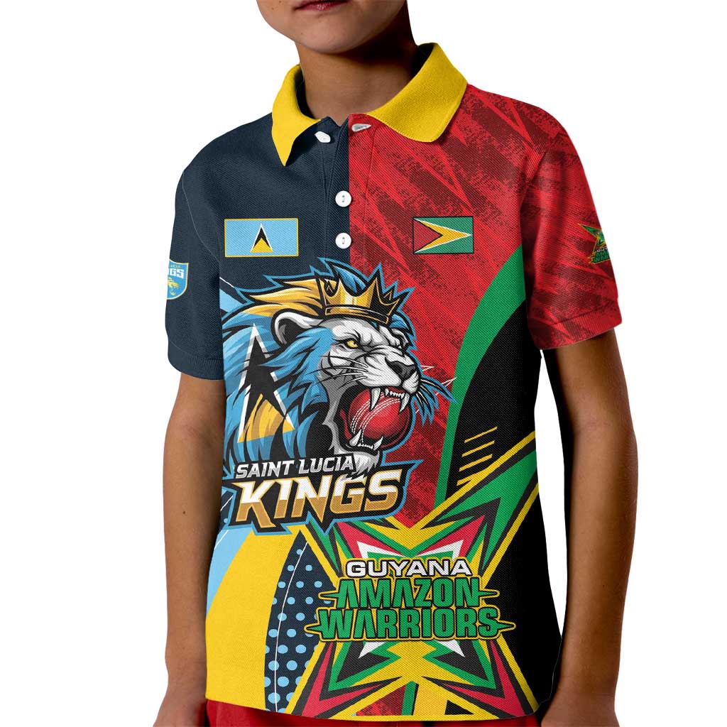 Custom Cricket Match 2025 Kid Polo Shirt Amazon Warriors Guyana Vs Kings St Lucia - Wonder Print Shop