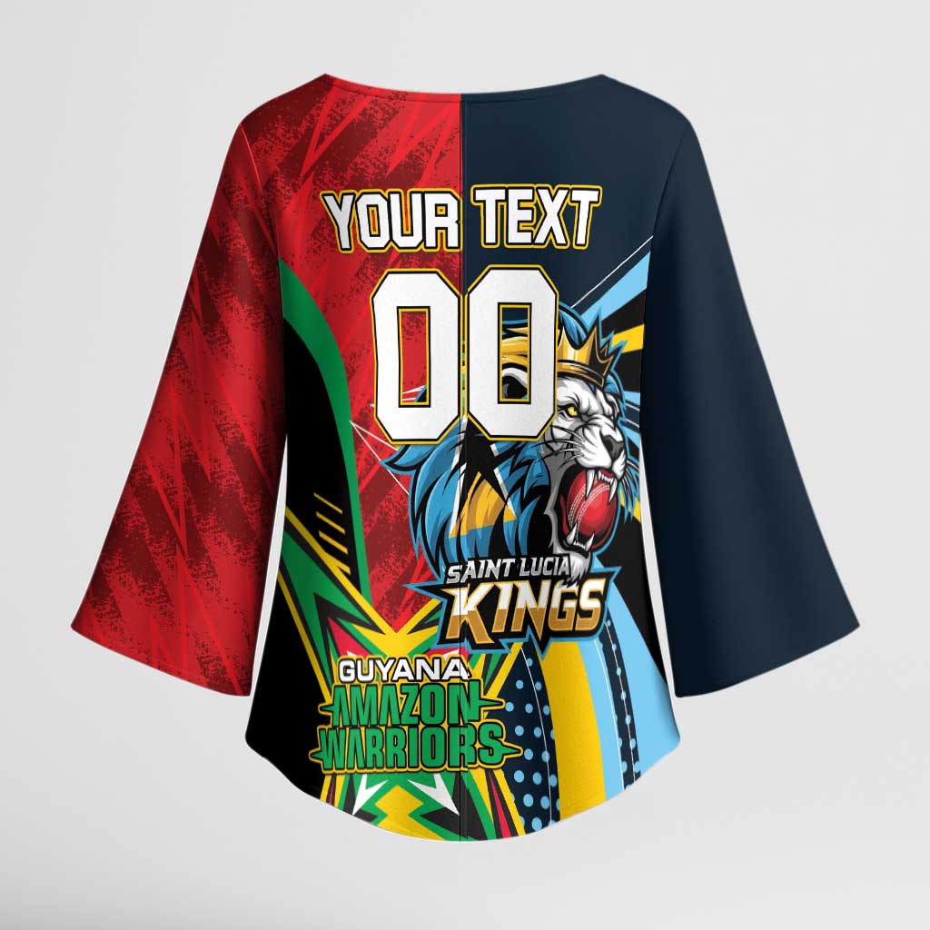 Custom Cricket Match 2025 Kimono Sleeve Blouse Amazon Warriors Guyana Vs Kings St Lucia - Wonder Print Shop