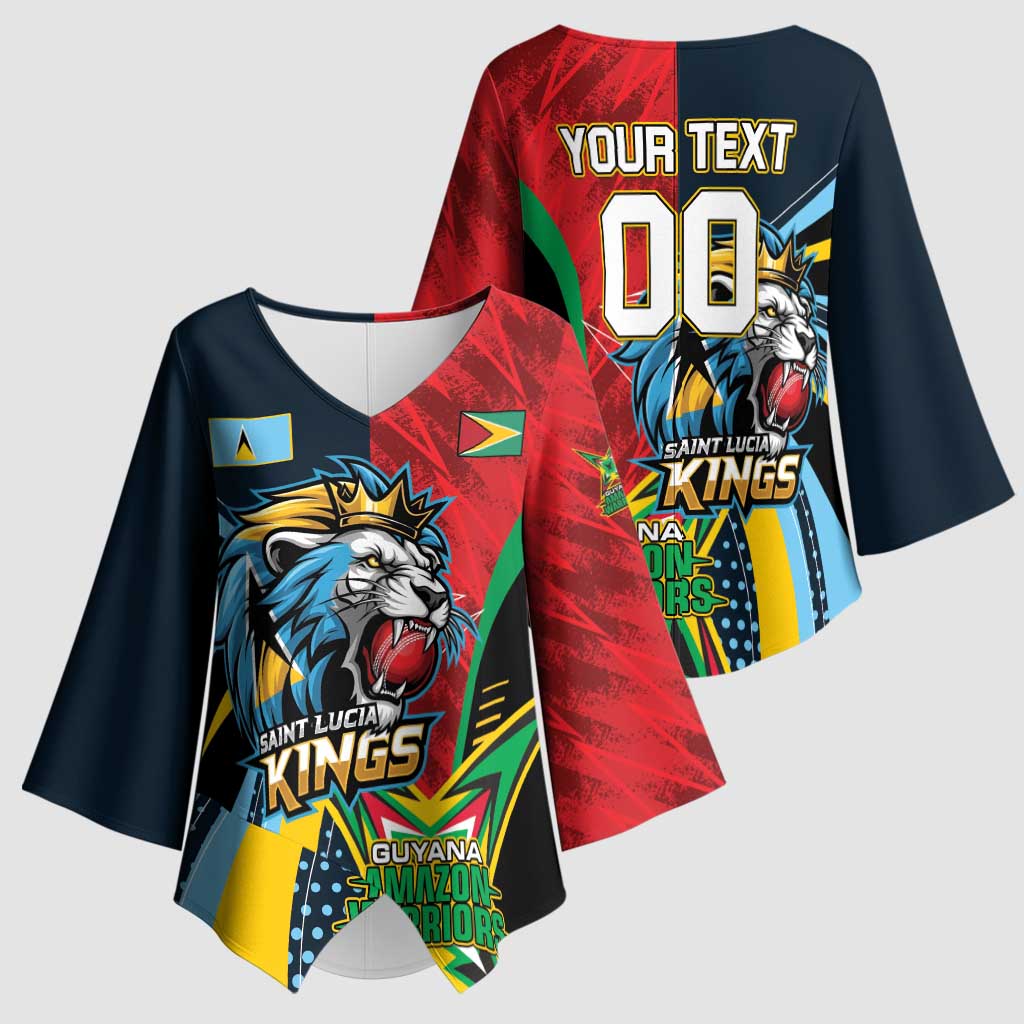 Custom Cricket Match 2025 Kimono Sleeve Blouse Amazon Warriors Guyana Vs Kings St Lucia - Wonder Print Shop