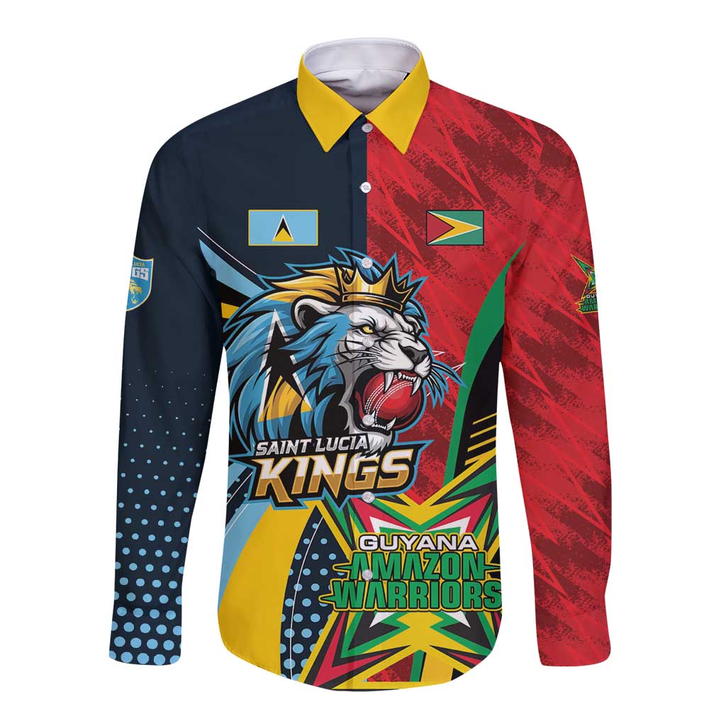 Custom Cricket Match 2025 Long Sleeve Button Shirt Amazon Warriors Guyana Vs Kings St Lucia - Wonder Print Shop