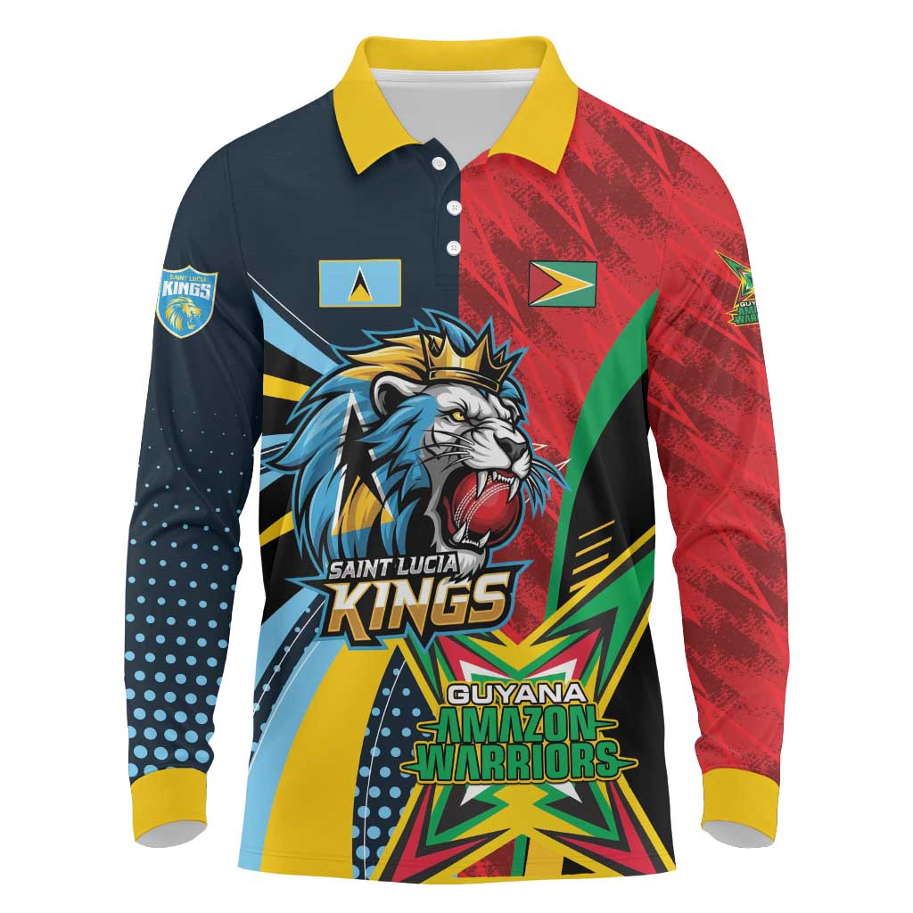 Custom Cricket Match 2025 Long Sleeve Polo Shirt Amazon Warriors Guyana Vs Kings St Lucia - Wonder Print Shop