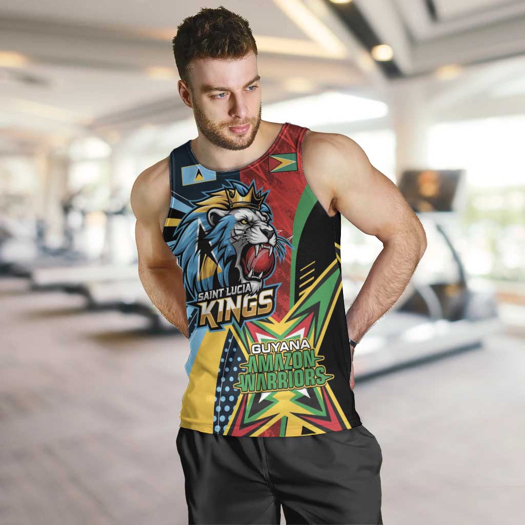 Custom Cricket Match 2025 Men Tank Top Amazon Warriors Guyana Vs Kings St Lucia - Wonder Print Shop