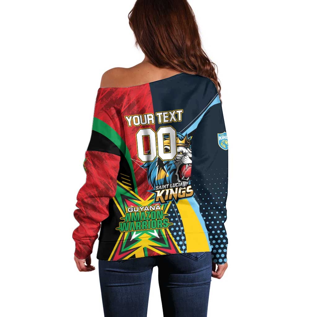 Custom Cricket Match 2025 Off Shoulder Sweater Amazon Warriors Guyana Vs Kings St Lucia - Wonder Print Shop