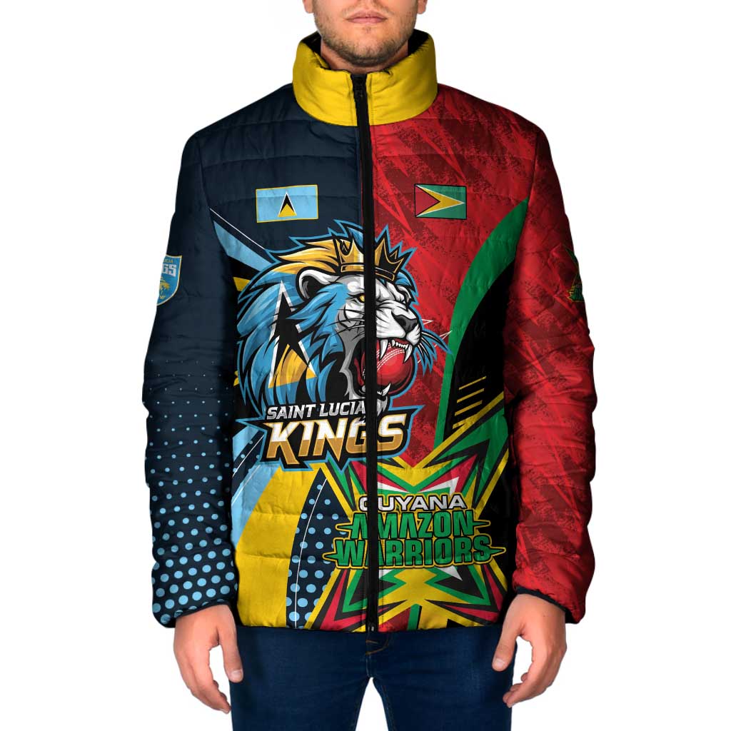 Custom Cricket Match 2025 Padded Jacket Amazon Warriors Guyana Vs Kings St Lucia - Wonder Print Shop
