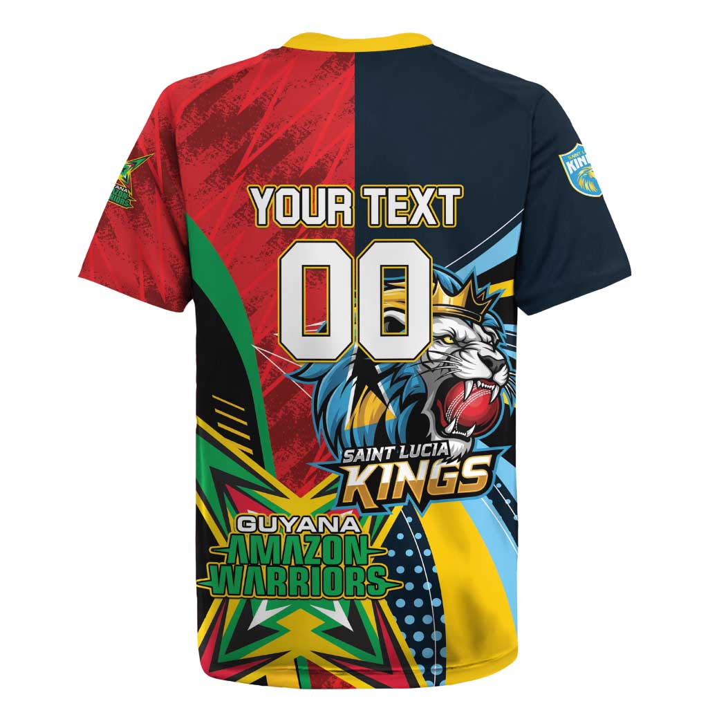 Custom Cricket Match 2025 Rugby Jersey Amazon Warriors Guyana Vs Kings St Lucia - Wonder Print Shop