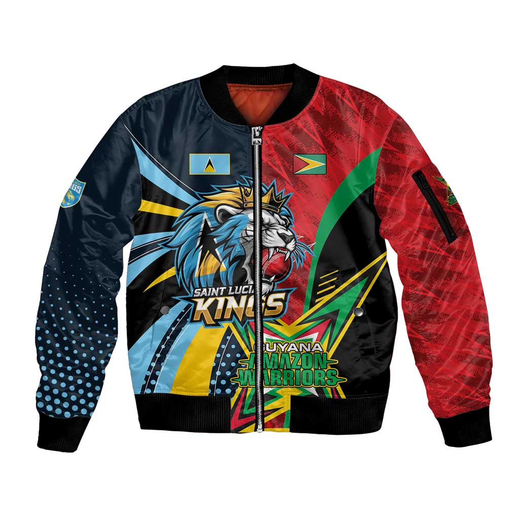 Custom Cricket Match 2025 Sleeve Zip Bomber Jacket Amazon Warriors Guyana Vs Kings St Lucia - Wonder Print Shop