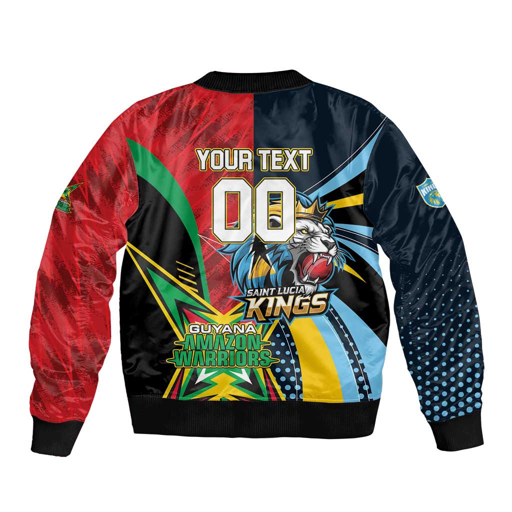 Custom Cricket Match 2025 Sleeve Zip Bomber Jacket Amazon Warriors Guyana Vs Kings St Lucia - Wonder Print Shop