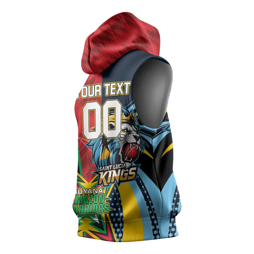 Custom Cricket Match 2025 Sleeveless Hoodie Amazon Warriors Guyana Vs Kings St Lucia - Wonder Print Shop