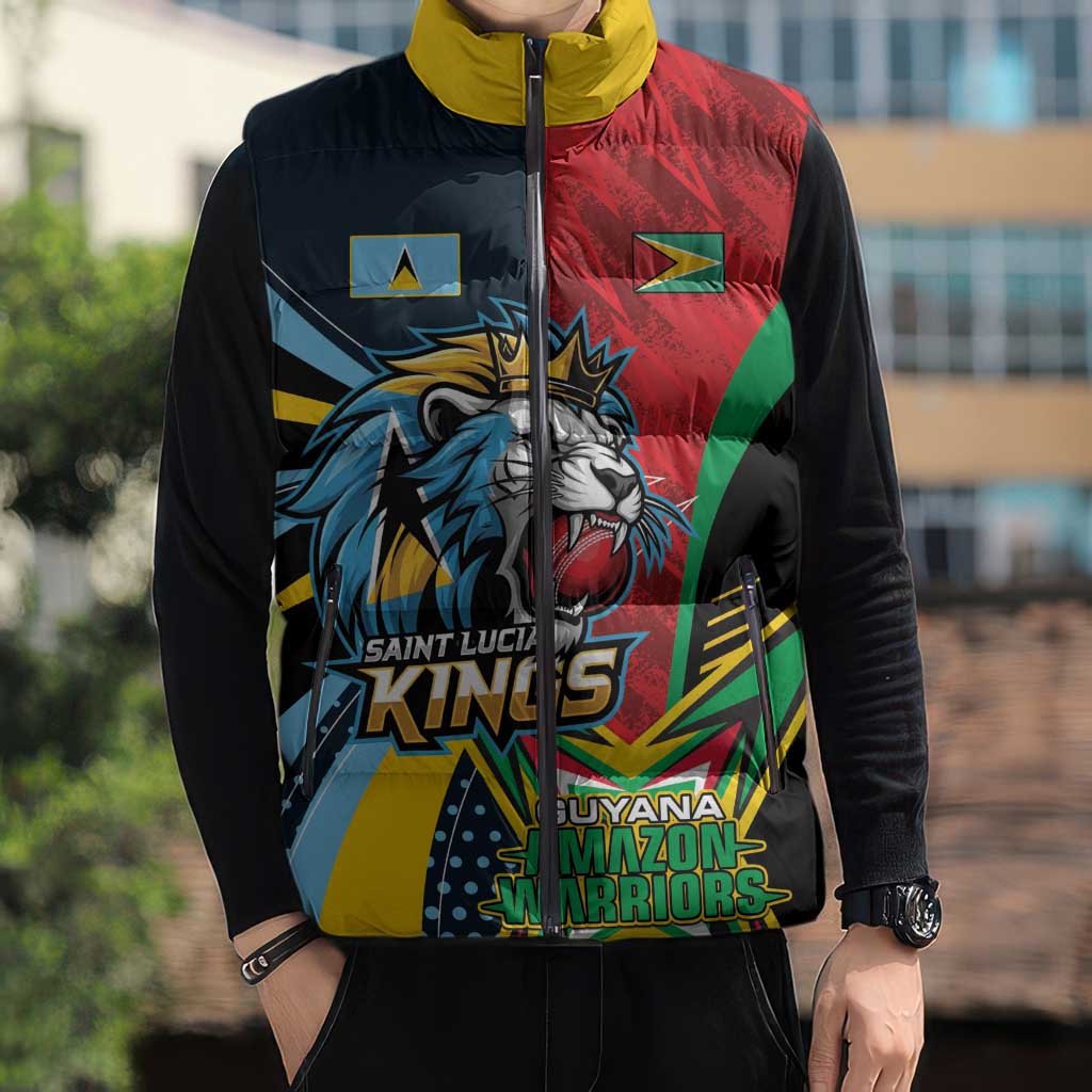 Custom Cricket Match 2025 Sleeveless Puffer Jacket Amazon Warriors Guyana Vs Kings St Lucia - Wonder Print Shop