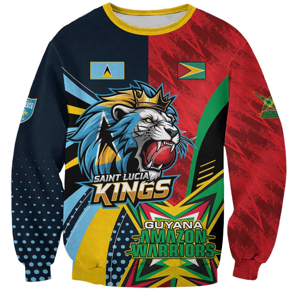 Custom Cricket Match 2025 Sweatshirt Amazon Warriors Guyana Vs Kings St Lucia - Wonder Print Shop