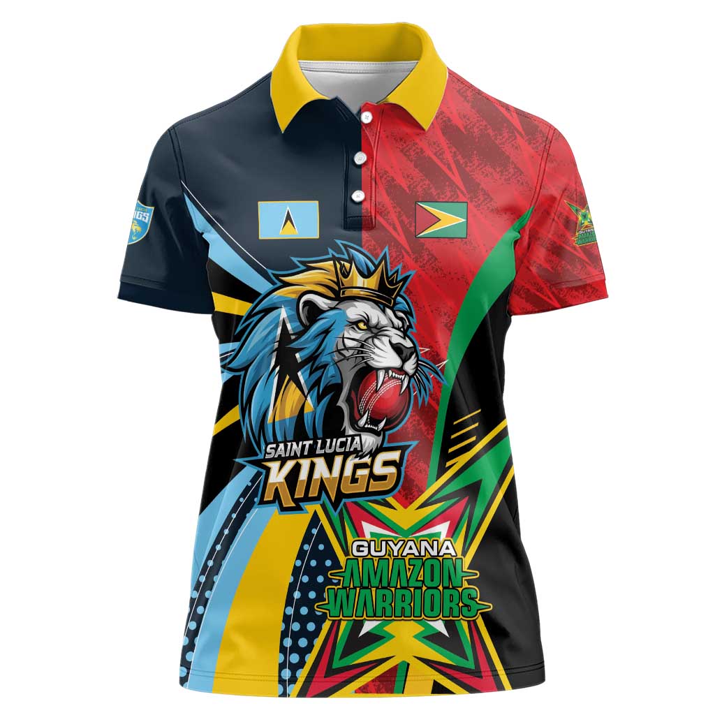 Custom Cricket Match 2025 Women Polo Shirt Amazon Warriors Guyana Vs Kings St Lucia - Wonder Print Shop