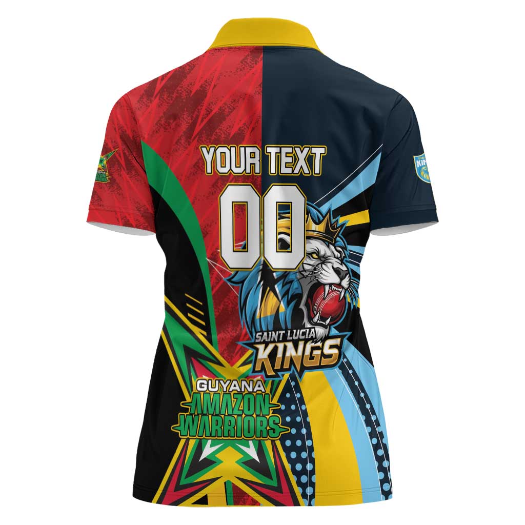 Custom Cricket Match 2025 Women Polo Shirt Amazon Warriors Guyana Vs Kings St Lucia - Wonder Print Shop