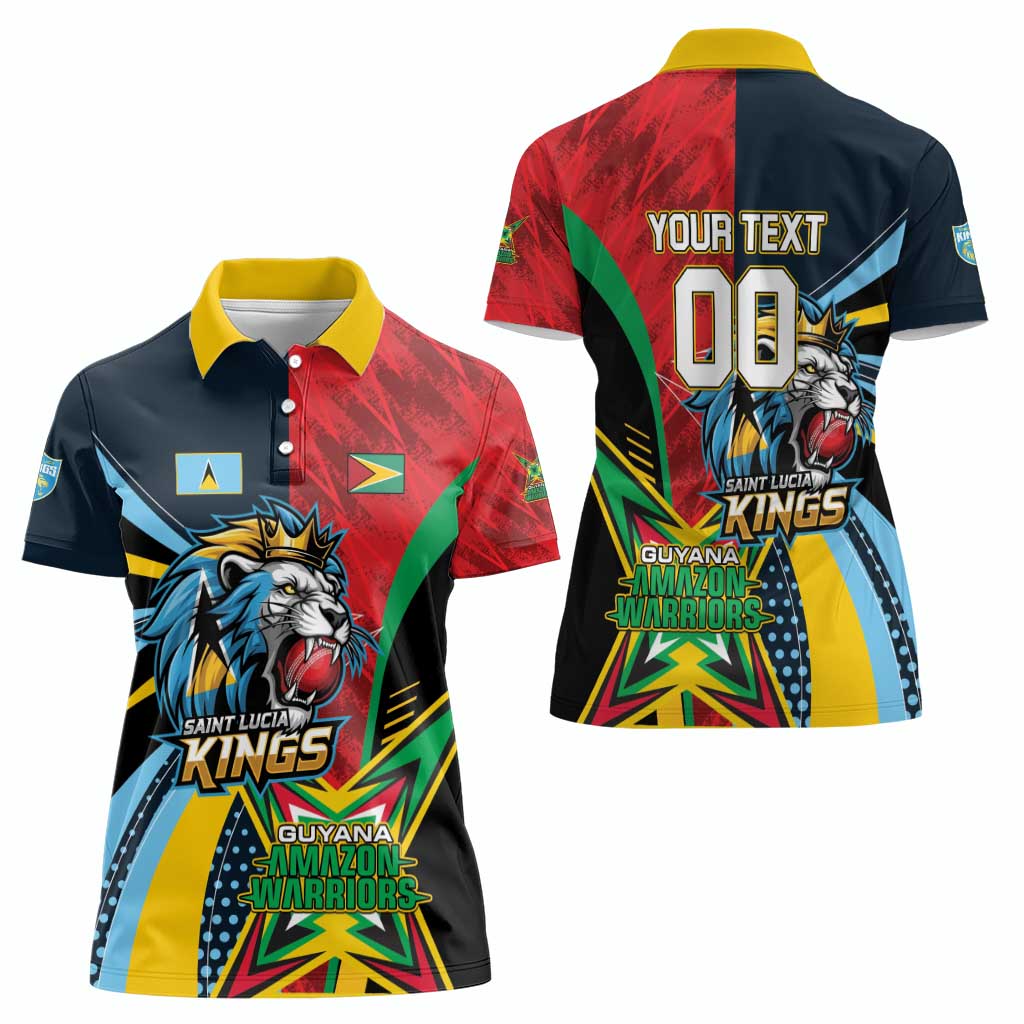 Custom Cricket Match 2025 Women Polo Shirt Amazon Warriors Guyana Vs Kings St Lucia - Wonder Print Shop