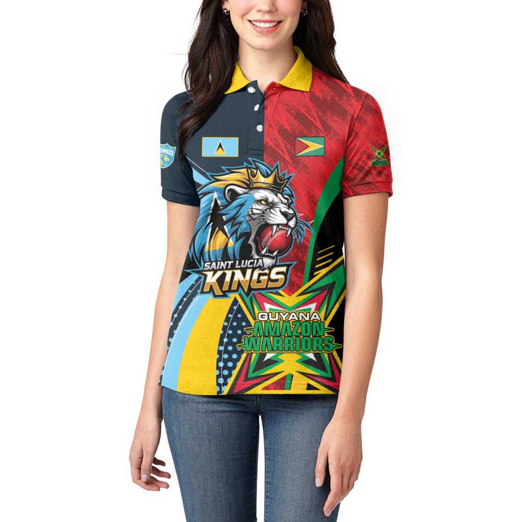 Custom Cricket Match 2025 Women Polo Shirt Amazon Warriors Guyana Vs Kings St Lucia - Wonder Print Shop