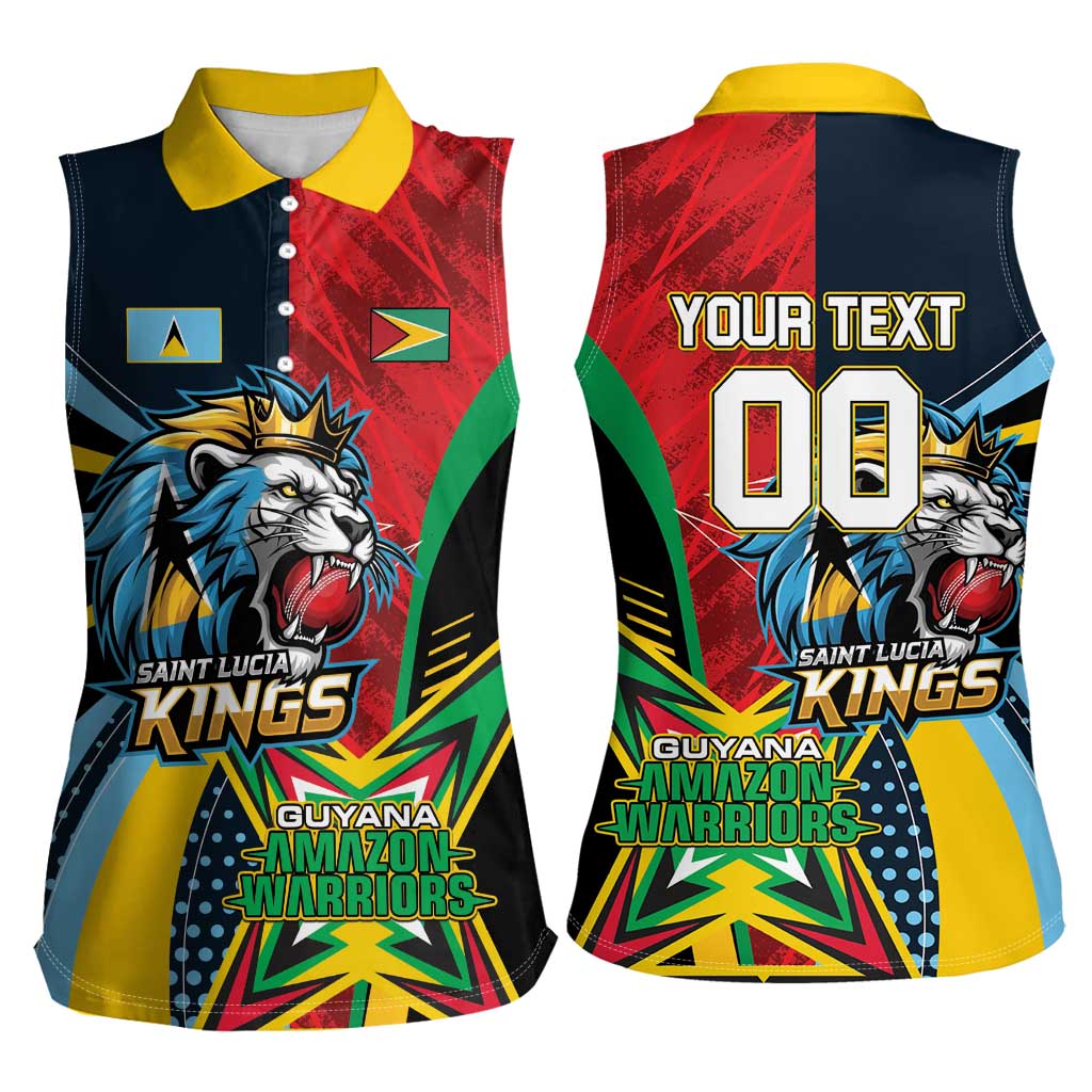 Custom Cricket Match 2025 Women Sleeveless Polo Shirt Amazon Warriors Guyana Vs Kings St Lucia - Wonder Print Shop