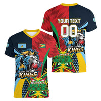 Custom Cricket Match 2025 Women V-Neck T-Shirt Amazon Warriors Guyana Vs Kings St Lucia - Wonder Print Shop